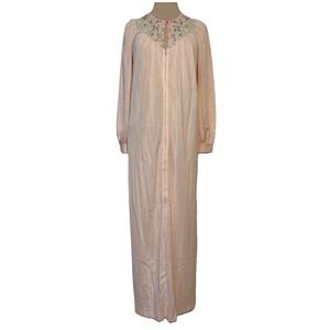 Vintage‎ Pink Satin Floral Lace Neck Robe JC Penney S/M House Dress Zip Up